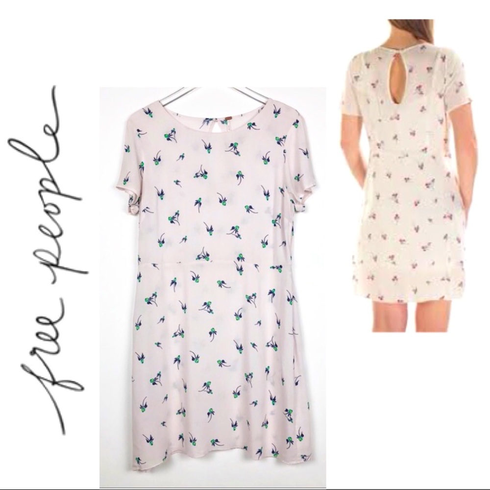 NEW~FREE PEOPLE~Pale Blush Floral Short Sleeve Simple Dress~Size 2 (Small)